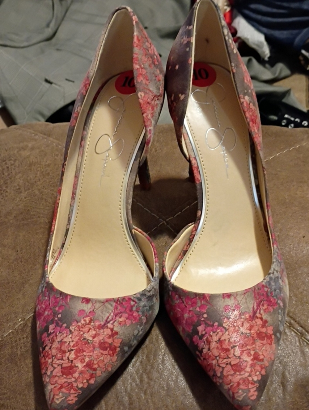 Jessica Simpson Floral Pointed-Toe Stiletto Pumps in Pink and Gray